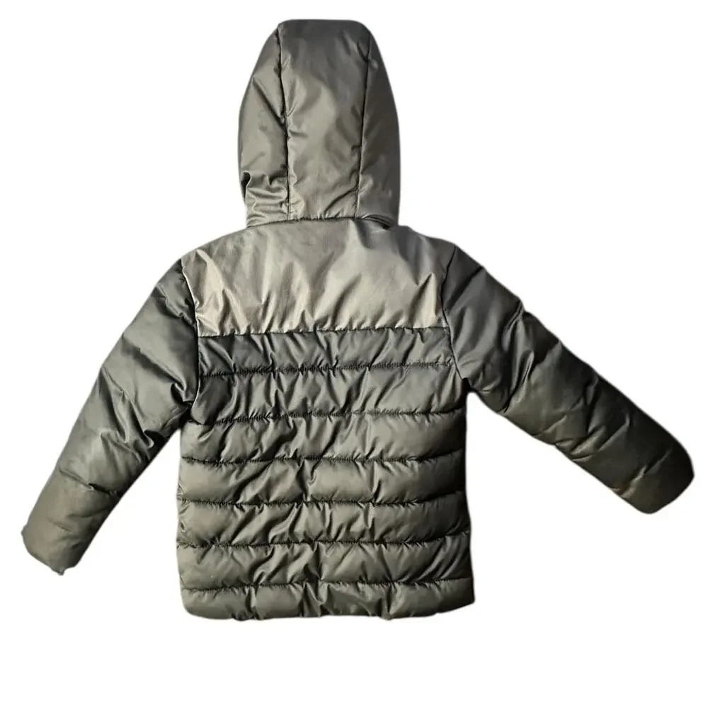 Champion Boys Puffer Jacket XS 4–5 Gray Orange Fleece Lined Hooded Winter Coat
